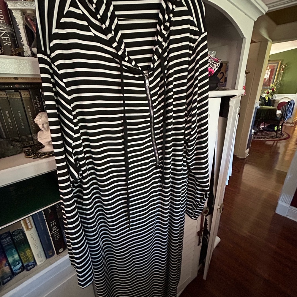 SOLD Navy and White Striped Hooded Dress